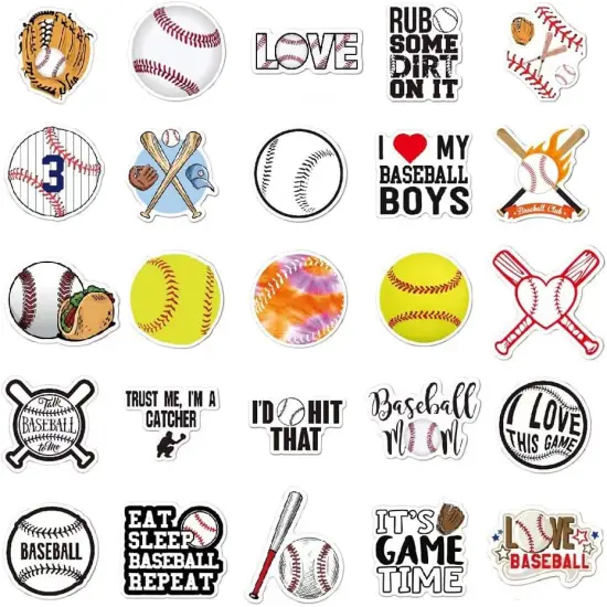 Baseball Stickers | 50 Pcs Baseball Waterproof Vinyl Stickers for Helmet Snowboard Water Bottles Bicycle Laptop Refrigerator Luggage Computer Mobile Phone Bike Decals {3}