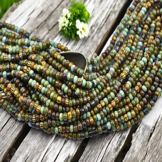 5/0 Aged Savannah Striped Picasso Mix Seed Beads (19" Strand) {4}