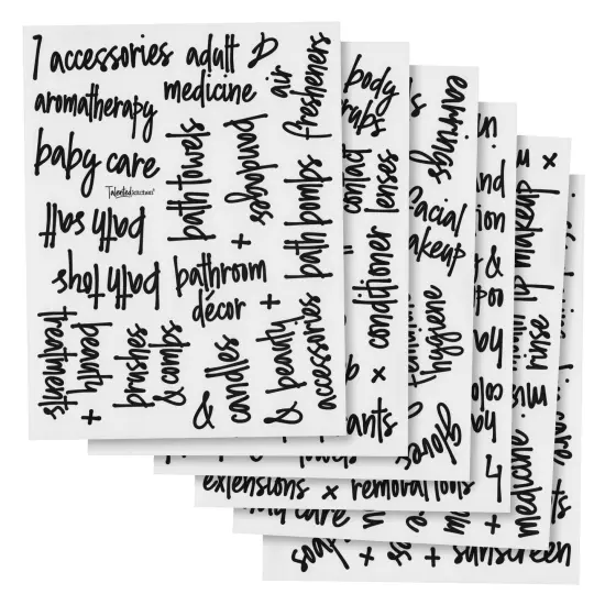 Talented Kitchen 192 Preprinted Bathroom Labels for Containers - Black Script Stickers for Organizer Bins, Bath, Beauty Canisters, and Makeup Storage Organization (Water Resistant) {1}