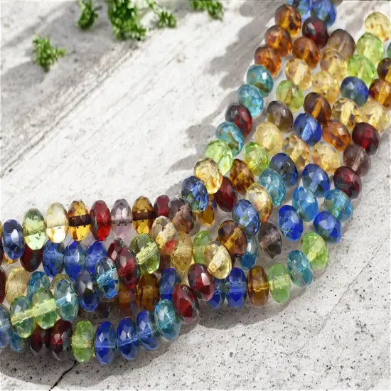 *25* 6x8mm Mixed Transparent Picasso Fire Polished Rondelle Beads {3}