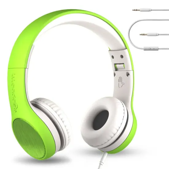 LilGadgets Connect+ Style On-Ear Kids Headphones with Microphone - SharePort Technology, SoftTouch Padding, Detachable Cable, Noise Reduction, Durable & Adjustable - Green, Ages 3-14 {1}