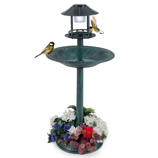 PP Solar Bird Bath Feeder Planter with LED Light and Vintage Design Bronze {8}
