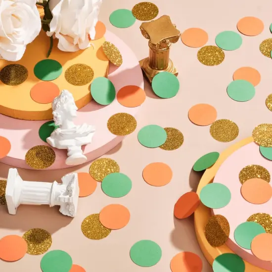 Gold Orange and Green Confetti Table Decoration for Baby Shower Jungle Tropical Summer Birthday Graduation Party, 1.2 inch in Diameter, 200 Counts {4}