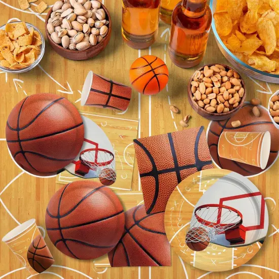 Basketball Party Supplies Kit - for Basketball Party Decorations, Includes 48-Pack 3-Ply Disposable Paper Napkins (6.5X6.5 in), Basketball Birthday & Sports Party Decorations {4}