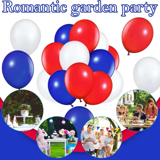 100 Pieces 6.6 Inch Blue Red White Latex Balloons Colorful Round Balloons for 4th of July Decorations Independence Day Patriotic Wedding Birthday Party Decoration {2}