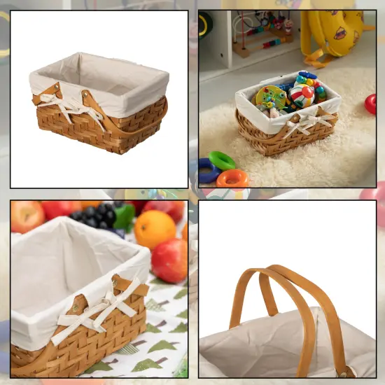 Double Handle Woodchip Basket with Liner - Perfect as Toy Organizer, Storing Fresh Fruits or Safeguarding Your Must-Have Beach Essentials for Unforgettable Holidays or Picnic Parties {12}