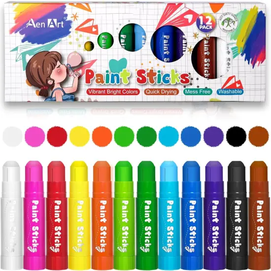 Paint Sticks, 12 Colors Solid Tempera Paint Sticks for Kids, Quick Drying Washable Paint {1}