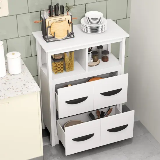 White MDF Storage Cabinet with 2 Drawers and 2 Open Compartments {6}