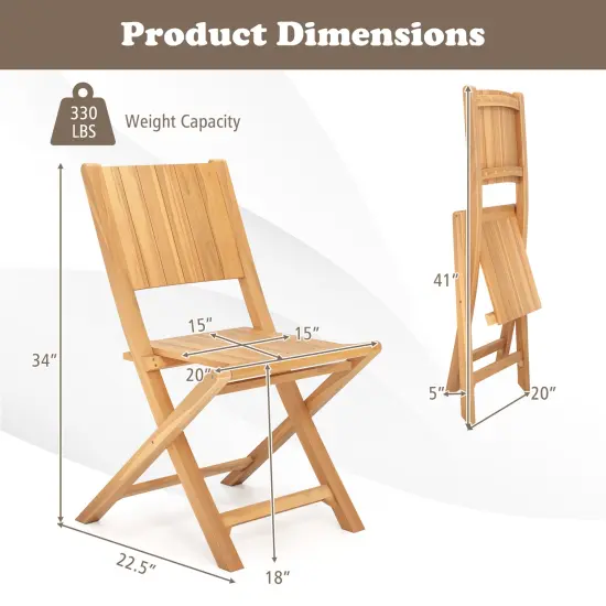 Set of 2 Teak Wood Patio Foldable Dining Chairs with Slatted Surface Perfect for Outdoor Use {4}