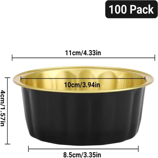 Disposable Baking Ramekins, 8 oz 100 Pack 3.9" 235ml Aluminum Foil Cups Bake Utility Ramekin Cup Souffle Cup Muffin Cupcake Baking Cup Mini Pudding Cups for Party Wedding Birthday - Black Gold {2}
