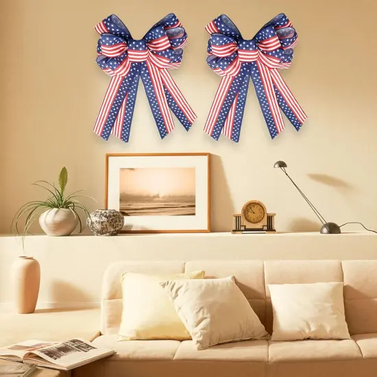 Large 4th of July Patriotic Bows for Wreath,American Flag Wreath Bows Stars Decor American Flag Bow for Wall Decor {4}