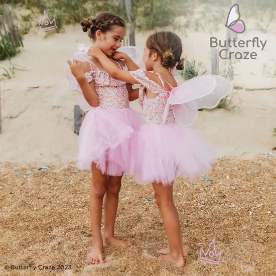 Butterfly Craze Fairy Princess Tutu Costume Set - Includes Glittery Sparkle Wings, Tutu Skirt, & Wand for Girls' Dress Up, Pretend Play & Ballet Dance Recitals, For Toddlers and Kids, Pink, Medium {6}