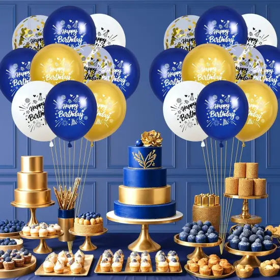 Blue Gold Confetti Birthday Balloons 24Pcs Navy Blue White Gold Happy Birthday Latex Balloons Blue Gold Birthday Party Decorations {5}