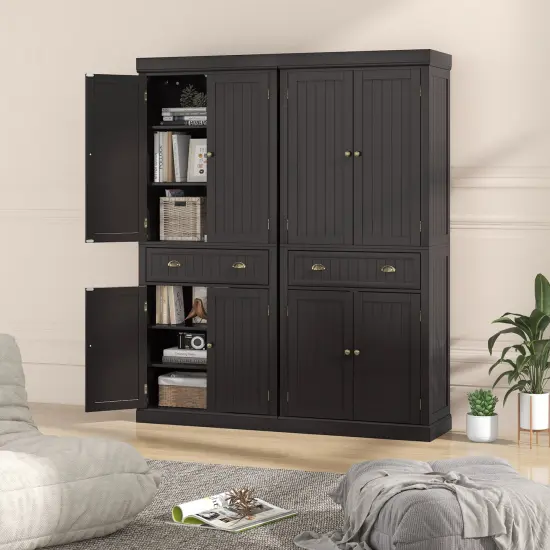 Freestanding Tall Kitchen Cabinet with 3-Position Adjustable Shelves and Large Capacity Drawer Dark Brown {2}