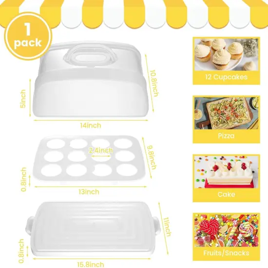 Cake Carrier with Lid, White Cake Holder Cupcake Container for 12 Cupcakes 2 in 1 Portable Dessert Container for Cake Pie Muffin Cobbler {2}