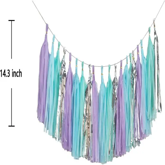 Shiny Tassel Garland Tissue Paper Tassel Banner,Table Decor,DIY Kits for Mermaid Party, Tassels Party Decoration,Pack of 20(Lavender,Light Blue,Mint,Silver) {2}