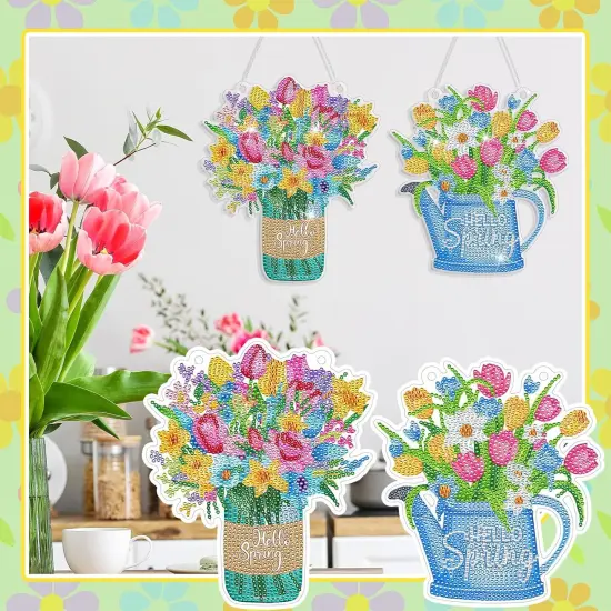 3 Pcs DIY Spring Diamond Painting Wreath Kit Tulip Flower Gnome Diamond Art Hanging Wreath Spring Crystal Painting Ornaments Hanging Sign for Adults Beginners Craft Supplies {4}