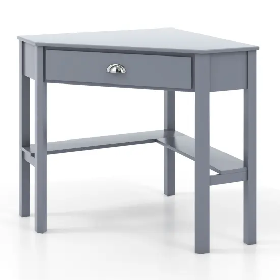 Wooden Corner Computer Desk with Big Storage Drawer and Two Open Shelves Black {8}