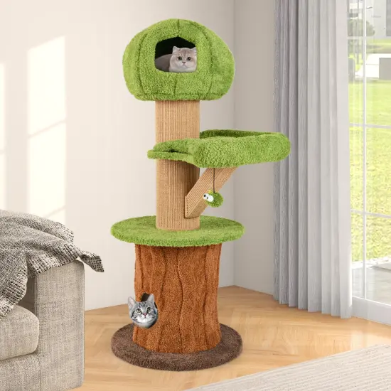 48-Inch Large Mushroom Shape Cat Tree with 2 Cute Condos and Branch-Shaped Scratching Posts {3}