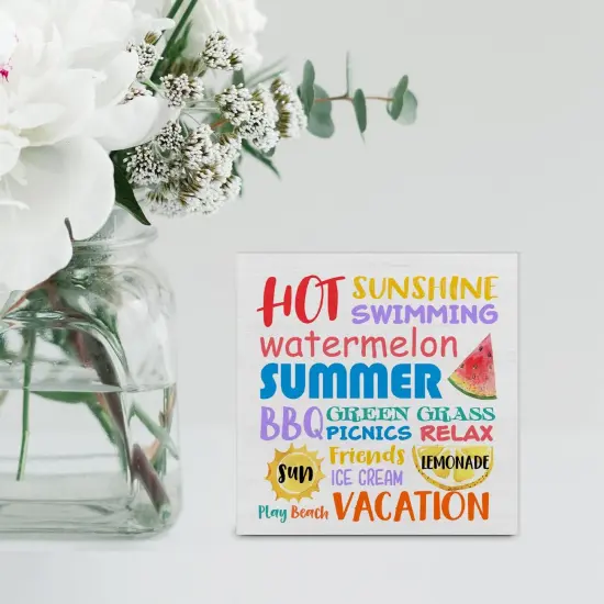 Country Summer Wood Box Sign Decor Desk Sign Summer Subway Wooden Box Block Sign Summer Words Signs Rustic Home Shelf Wall Decoration {5}