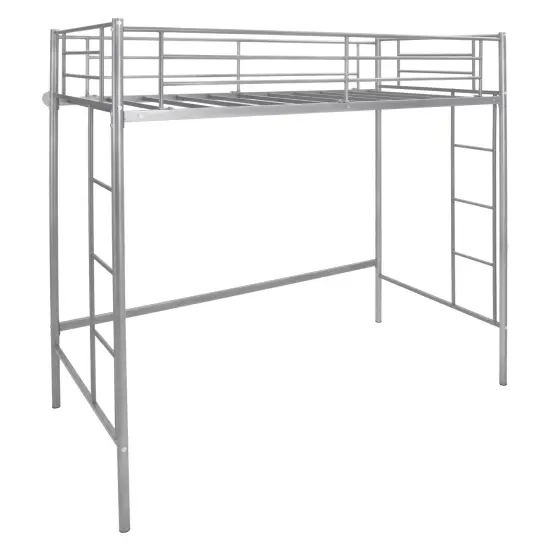 Metal Loft Bed Frame with Dual Ladders, Safety Guardrails and Under-bed Storage White {8}