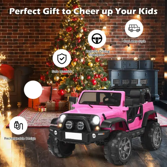 2-Seat Ride-On Car Truck with Remote Control, LED Lights, Music and Safety Features Pink {4}