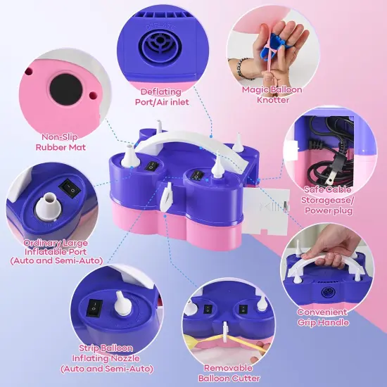 3-in-1 Electric Balloon Pump, Portable Electric Air Pump for All Balloons Inflatables Dual Nozzle Balloon Blower Machine for Latex 260q Foil Balloons 110V AC Inflator Deflator for Inflatable Pool Bed {2}