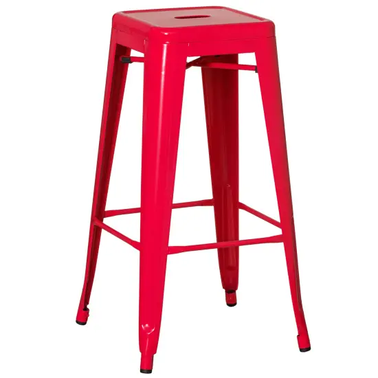 Basicwise 30-inch Backless Metal Bar Stool Stackable Heavy-Duty Counter-Height Chair for Home Bars Patios Kitchen Islands Cafes Restaurants Bistros and Dining Areas for Indoor & Outdoor Use Red Set of 4 {10}
