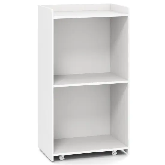 Lectern Rolling Podium Stand with 2 Storage Shelves and 4 Universal Wheels White {2}
