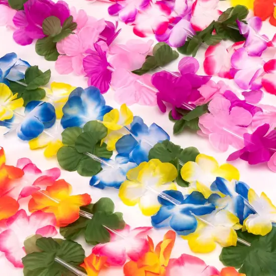 60 Pieces Hawaiian Luau Leis - Tropical Tiki Hibiscus Flowers for Summer Pool Party Favors Supplies Decorations (10 Styles) {3}