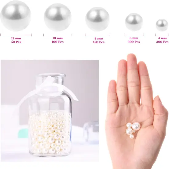 800pcs Ivory Pearl Craft Beads Loose Pearls for Jewelry Making, Crafts, Decoration and Vase Filler (Assorted Sizes) {4}