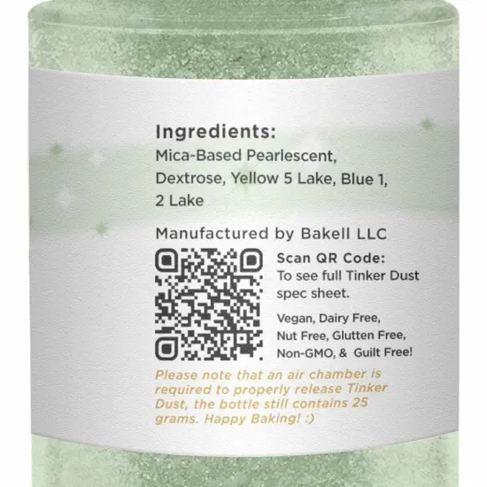 Bakell - Soft Green Tinker Dust Edible Glitter (25g, 1x Spray Pump) for Food, Desserts, and Beverages! {6}