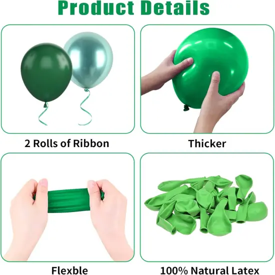 Green Gold Balloons Set, 60PCS Dark Green White Gold Balloons, 12Inch Metallic Green Gold Latex Balloons Gold Confetti Balloons Helium for Jungle Safari Birthday Wedding Baby Shower Party Decoration {2}