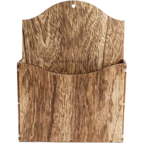 Rustic Wood Wall Mounted Magazine Rack and File Organizer with Menu Basket - Hanging Bathroom Mail Holder (12 in) Brown {5}