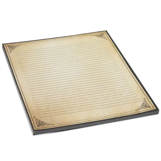 Paper Junkie 48 Sheets Vintage Style Lined Letter Writing Paper with Antique Border Design, 8.5 x 11 Inch Aged Stationery for Letters, Invitations (Vintage) Brown {6}