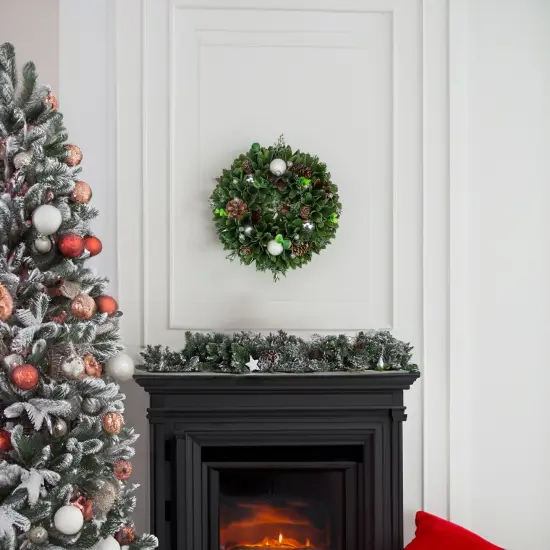 Northlight Artificial Christmas Wreath With Pine Cones and Ornaments - 14" Unlit White {6}