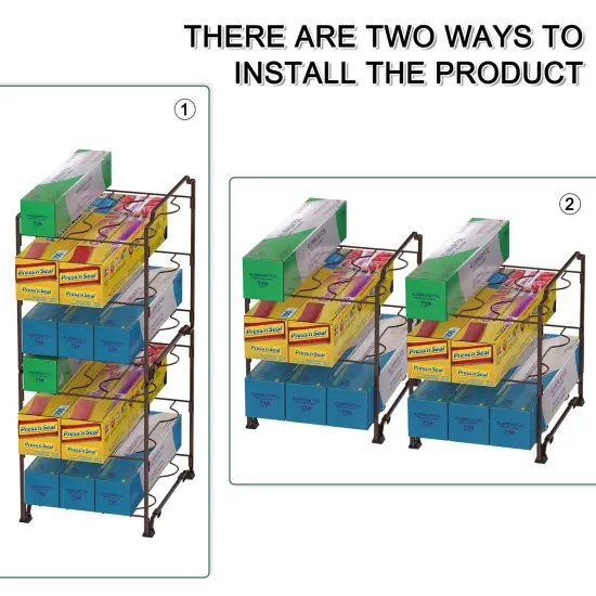 Upgraded Kitchen Wrap Organizer Rack - Non-Slip, Stackable Foil & Plastic Wrap Storage for Cabinets/Countertops - Space-Saving Design (7.7"L x 9.5"W x 9.4"H) Brown {3}