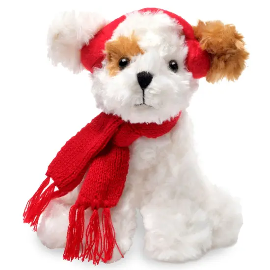 Bearington Chilly The Stuffed Dog, Small Christmas Stuffed Animals, 7.5 In White Dog Animal, Ideal Holiday Animal Gift for Toddlers, Kids & Teens, For Ages 3-14 Red {1}