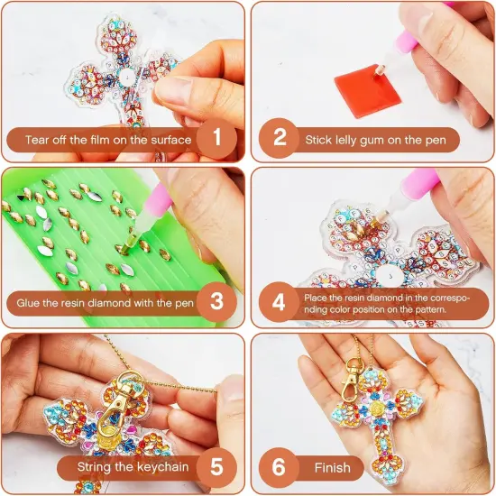 36 Pcs Cross Diamond Painting Keychains 5d Double Sided Cross Shaped Diamond Art Keychains for DIY Adults Crafts Home Decor Gift Party Favors {5}