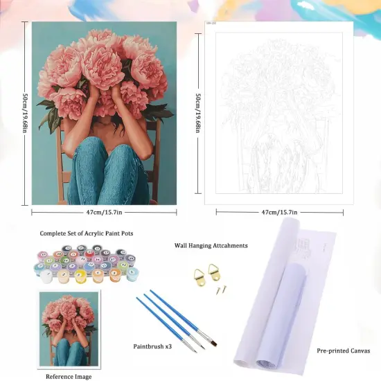 Paint by Numbers for Adults - Flowers Woman Paint by Numbers for Adults Beginners, Flowers Girl Acrylic Simple Paint by Number Canvas for Decoration (16x20 inch) {5}