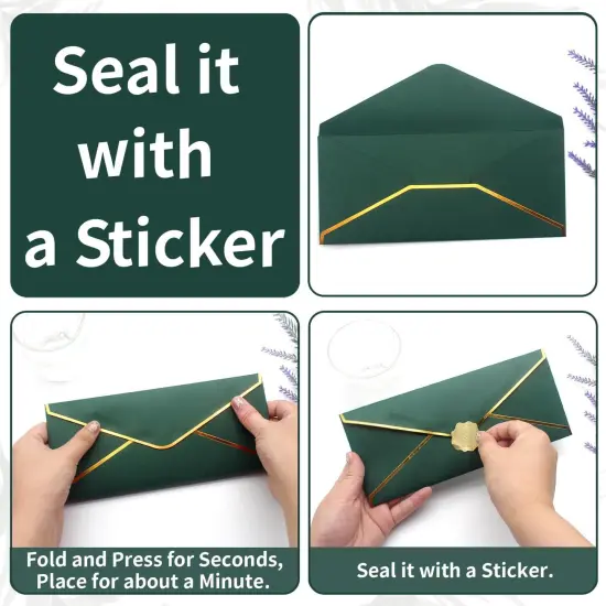 Business Envelopes with V-Flap,Gold Border 30 Pack #10 Envelopes Made of 150gsm Paper, Standard Envelopes with Gold Stickers for Office, Checks, Letter Mailing,9.45 x 4.13 Inches (Christmas Green) {3}