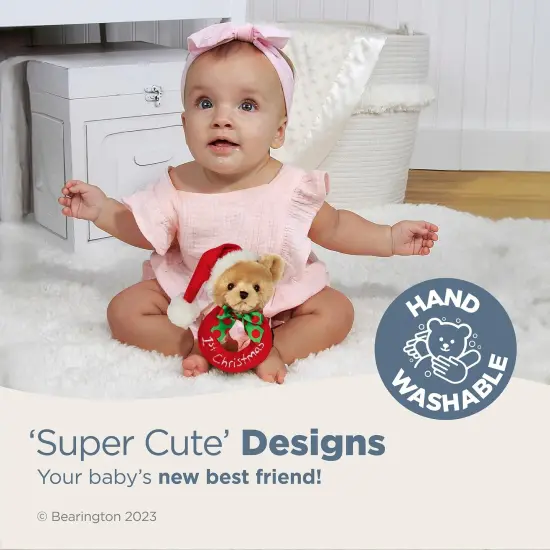 Bearington Baby 1st Christmas, 5.5 Inch Teddy Bear Plush Stuffed Animal, Soft Baby Rattles and Plush Rings, For Ages 0-14 Red {3}