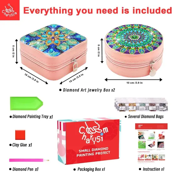 2PC Diamond Art Jewelry Boxes Kits for Adults with Painting Accessories Gem Tools Crystral dots Paint Craft for Girl Women Kids Teen Gifts Mandral Blue {2}
