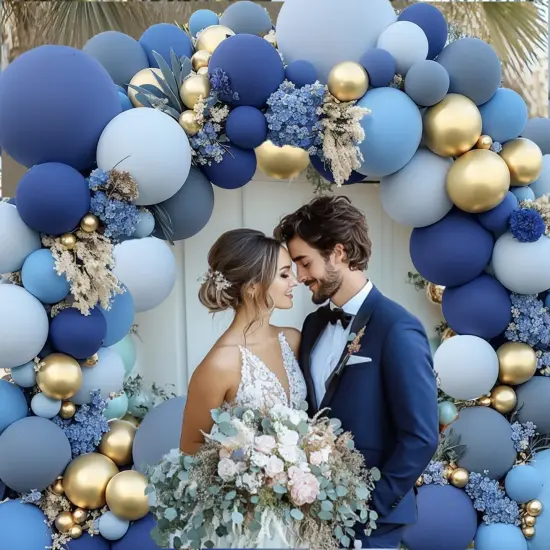 Dusty Blue Gold Balloons Arch Kit, Double Stuffed Pastel Balloon Arch Pastel Light Dark Denim Pale Blue Balloons With Blue Gold Balloons for Baby Shower Birthday Wedding Graduation Party Decorations {4}