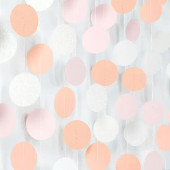 Peach-Pink White Party-Decorations Paper Garland - 52ft Princess Birthday Streamers Banner,Boho Bridal Baby Shower Bachelorette Wedding Hanging Supplies Decor {1}