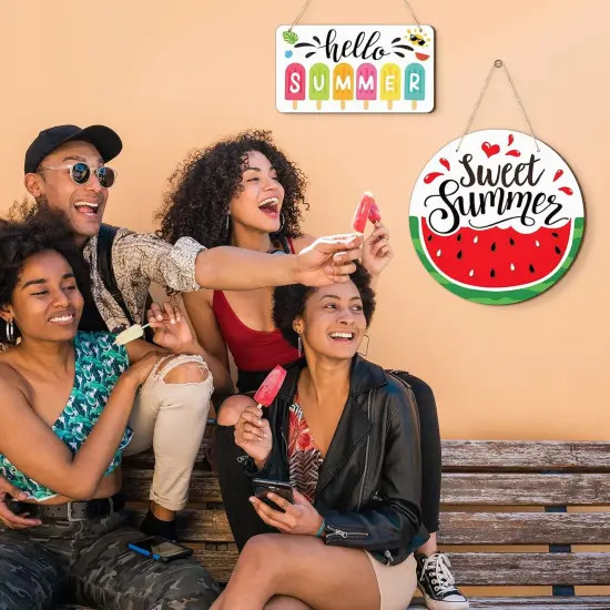 2 Pcs Hello Summer Sign Rustic Wood Decor Sweet Summer Sign Front Door Decoration {5}