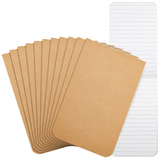 12 Pack Small Pocket Notepad, Kraft Paper Cover To Do List Notebook, Memo, Top Bound, 64 Lined Pages Each (2.7x4.5 In) Brown {2}