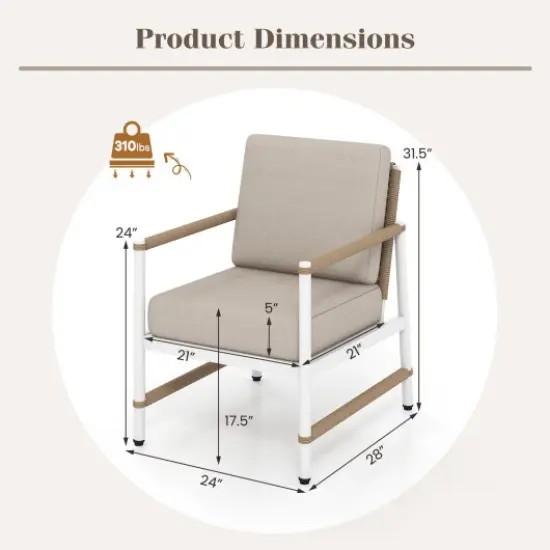 2 Packs Patio Aluminum Sofa with Wicker Backrest and Armrests Ideal Addition for Outdoor Use {3}