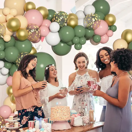 166Pcs Sage Green Balloon Garland Arch Kit Olive Green Blush Peach White Gold Balloons Artificial Eucalyptus Stems Jungle Safari {4}