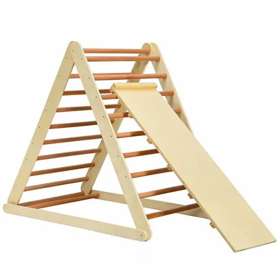 Foldable Wooden Triangle Climbing Ladder with 21 Strips Perfect for Indoor Play Natural {8}